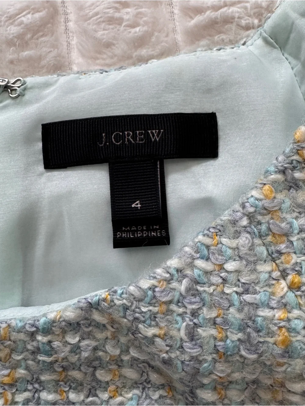 J Crew 4 Tailored Tweed Short Sleeve Sheath Dress ~ Blue Wool Blend Quiet Luxury